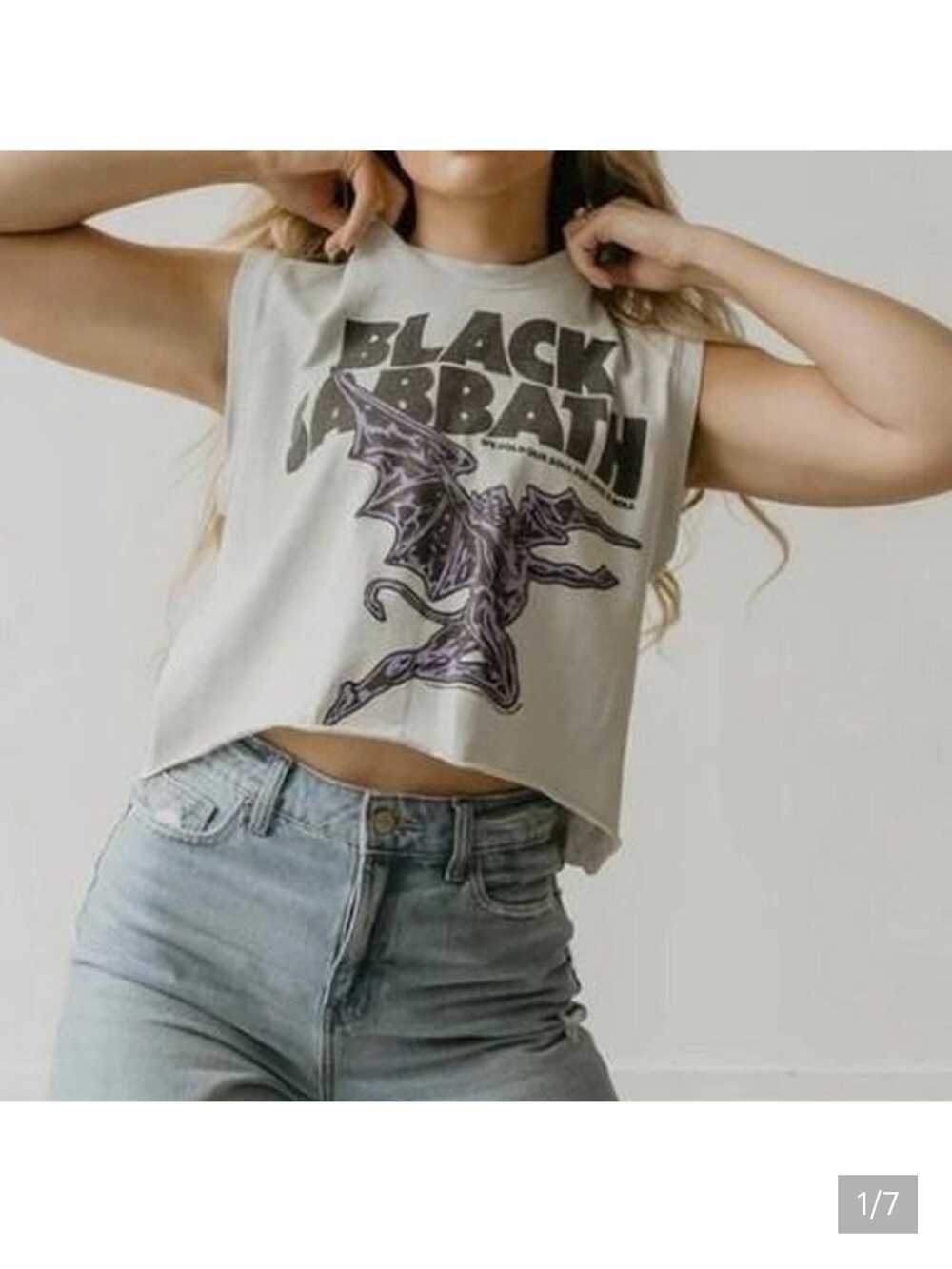 Black Sabbath x People of Leisure Graphic Crop Muscle Tank - Light Gray/Blue